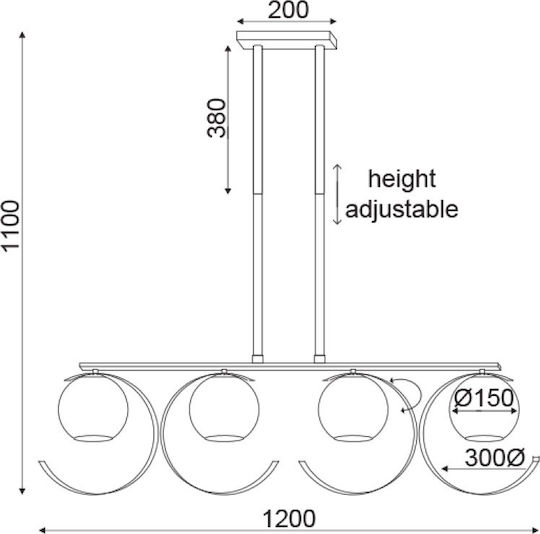 Aca Iparelle Adjustable Pendant Light Bronze Rail for 4 Bulbs E27 120cm