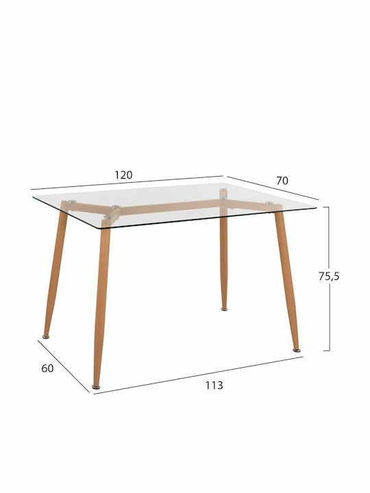 Tisch Küche mit Glasoberfläche Natürlich 120x70x75cm