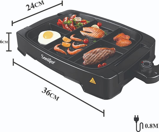 Tabletop Electric Grill Smooth and Ribbed Plate 1500W with Adjustable Thermostat 42cmx41cmcm