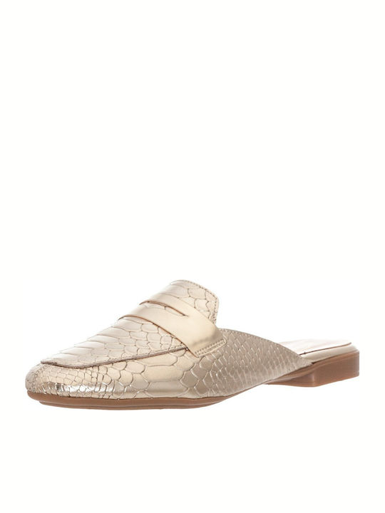 Sante Flat Leather Mules Gold