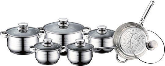 Royalty Line Cookware Set Made of Stainless Steel Silver 12 Pieces