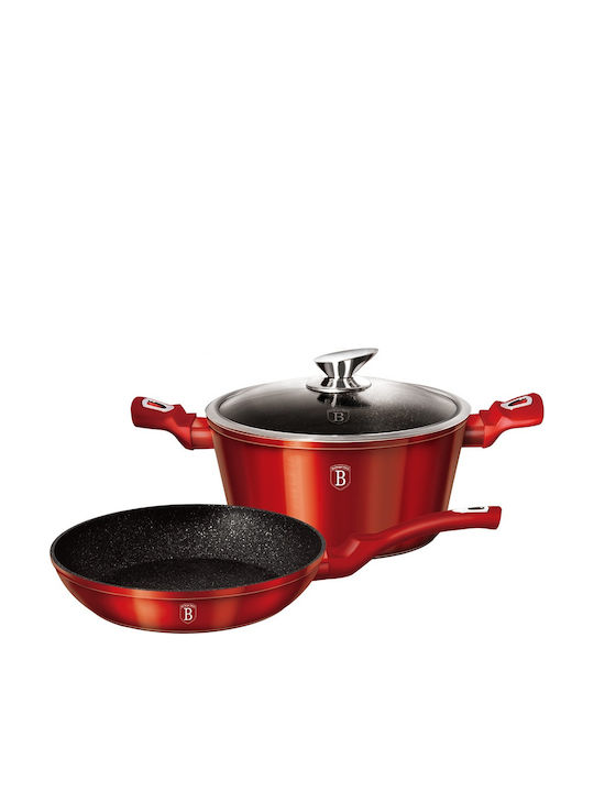 Berlinger Haus Metallic Line Cookware Set of Aluminum with Stone Coating Burgundy Collection 3pcs