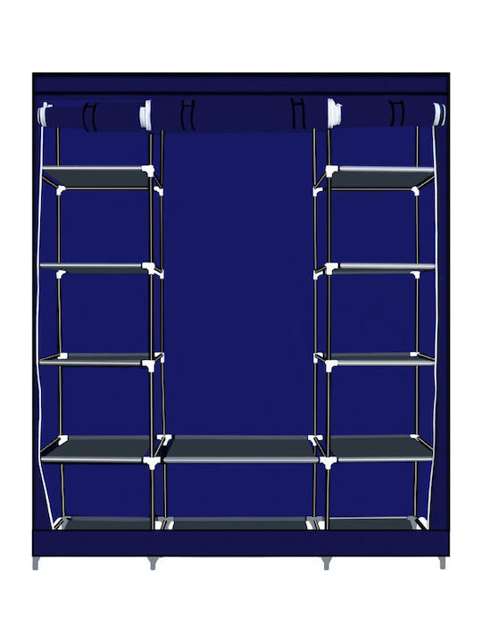 Herzberg Fabric Wardrobe with Zipper and Shelves in Blue Color 133x44x175cm