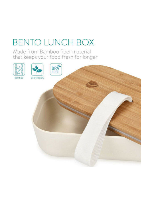 Navaris Bento Cutie pentru Mâncare Bambus Alb 700ml 1buc