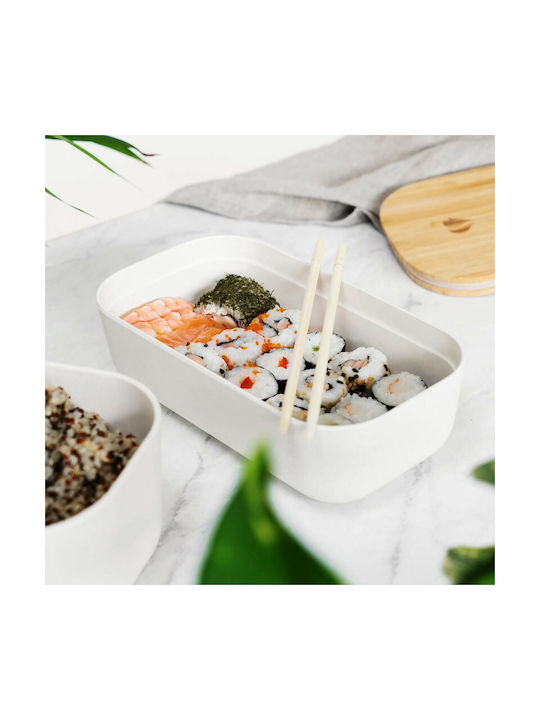Navaris Bento Cutie pentru Mâncare Bambus Alb 700ml 1buc