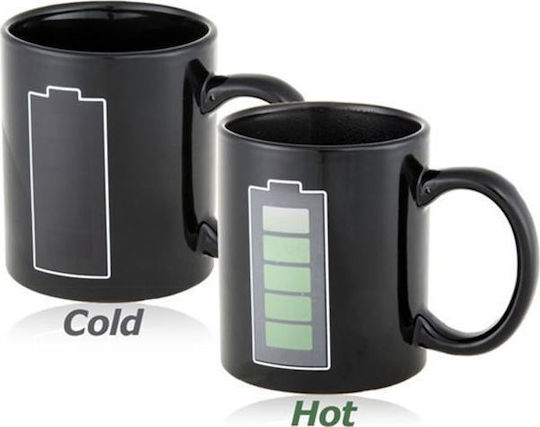 Charging Battery Heat Change Κούπα από Πορσελάνη Μαύρη Charging Battery Heat Change Κούπα από Πορσελάνη Μαύρη