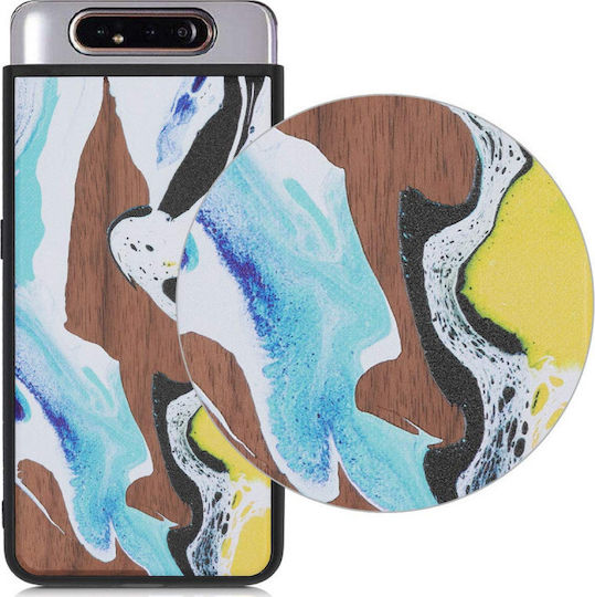 KWmobile Watercolor Waves Umschlag Rückseite Hölzern Mehrfarbig (Galaxy A80)