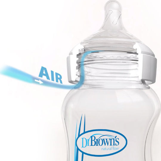 Dr. Brown's Glass Baby Bottle Natural Flow Options Anti-Colic with Silicone Nipple for 0+, 0+ m, months 270ml