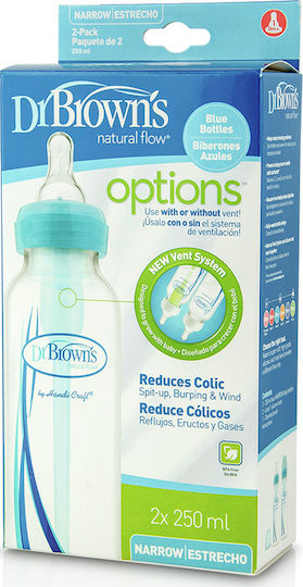 Dr. Brown's Plastic Baby Bottle Set Options Anticolic Anti-Colic with Silicone Nipple for 0+, 0+ m, months Light Blue Light Blue 250ml 2pcs