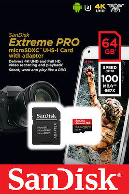 Sandisk Extreme Pro microSDXC U3 V30 A1 UHS-I 100MB/s με αντάπτορα