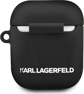 Karl Lagerfeld Iconic Hülle Silikon mit Haken in Schwarz Farbe für Apple AirPods