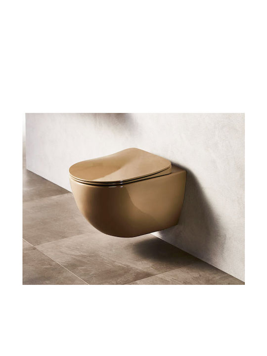 Creavit Free Wall-Mounted Toilet that Includes Slim Soft Close Cover Duroplast Cappuccino Matt