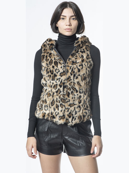 Only Women's Sleeveless Short Fur Leopard