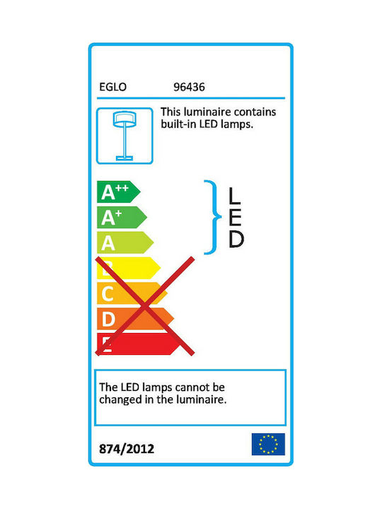 Eglo Laroa LED Floor Lamp H130xW21.5cm. with Natural White Light 550lm White