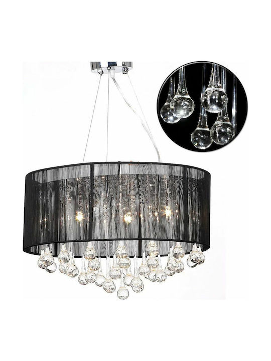 vidaXL Chandelier with Crystals 3xE14 Black 45cm 60344