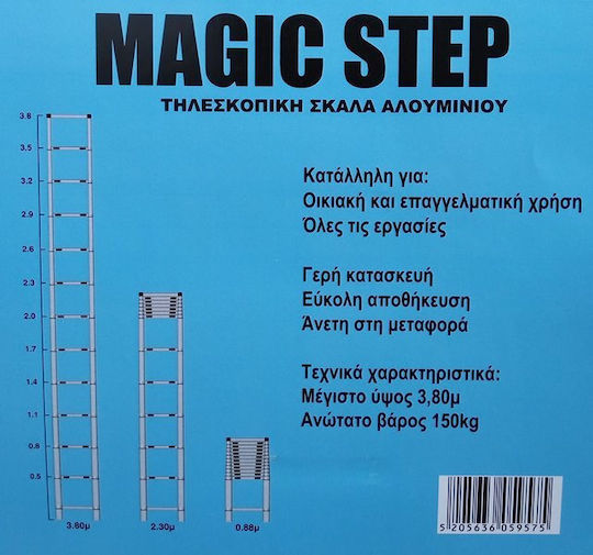 Factory Telescopic Ladder Aluminum 12 of Steps with Maximum Height 3.8m