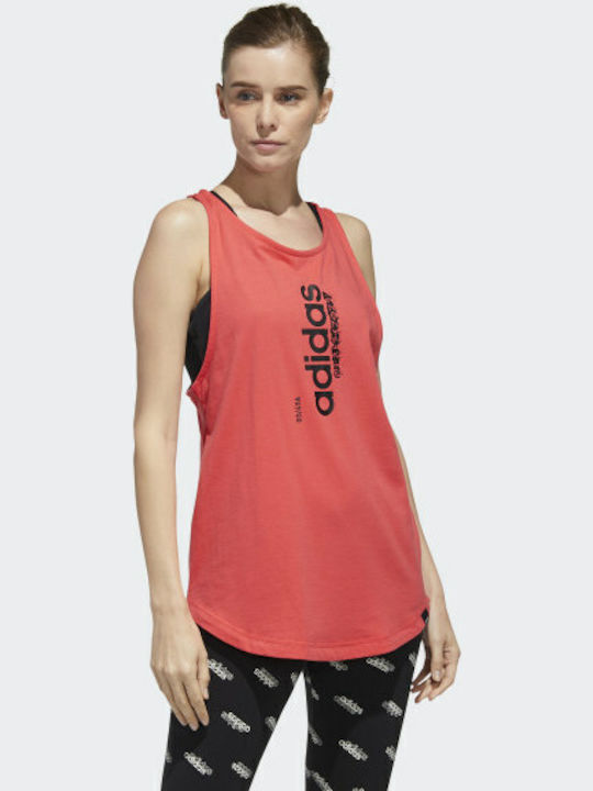 Adidas Vertical Logo Women's Athletic Cotton Blouse Sleeveless Fuchsia