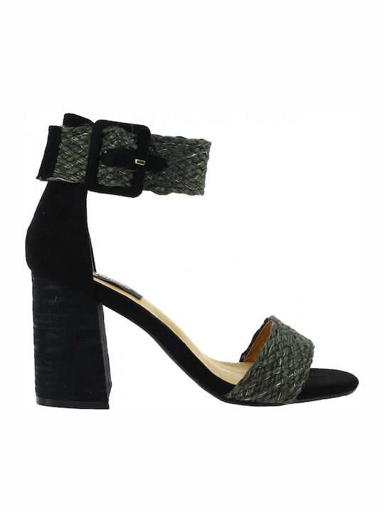 IQ Shoes Suede Women's Sandals KA-0064 Black with Chunky High Heel