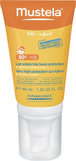 Mustela Bebe-Enfant SPF50+ Αδιάβροχο Βρεφικό Αντηλιακό Γαλάκτωμα για Πρόσωπο 40ml
