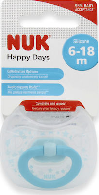 Nuk Orthodontische Schnuller Silikon Happy Days für 6-18 Monate mit Etui Sterne Blue 1Stück