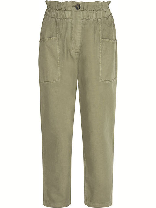 Lia Women's High-waisted Fabric Capri Trousers with Elastic Regular Fit Khaki