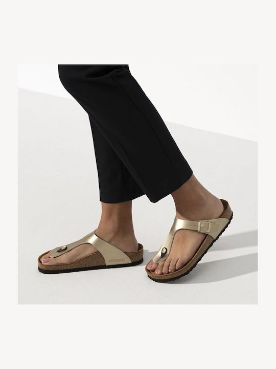 Gizeh Birko-Flor Women's Flat Sandals Anatomic in Gold Color Narrow Fit