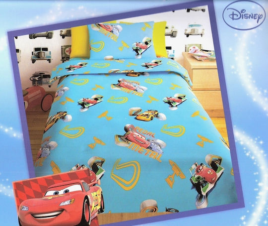 Disney Sheet Set Single Cotton Cars Turquoise 2pcs Light Blue 160x250cm 2pcs