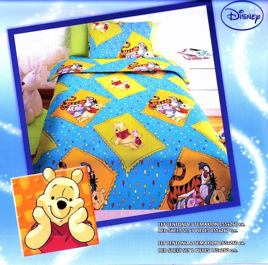 Disney Sheet Set Single Cotton Winnie Turquoise 155x260cm 3pcs