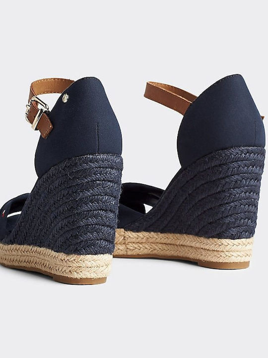 Women's Fabric Ankle Strap Platforms Navy Blue