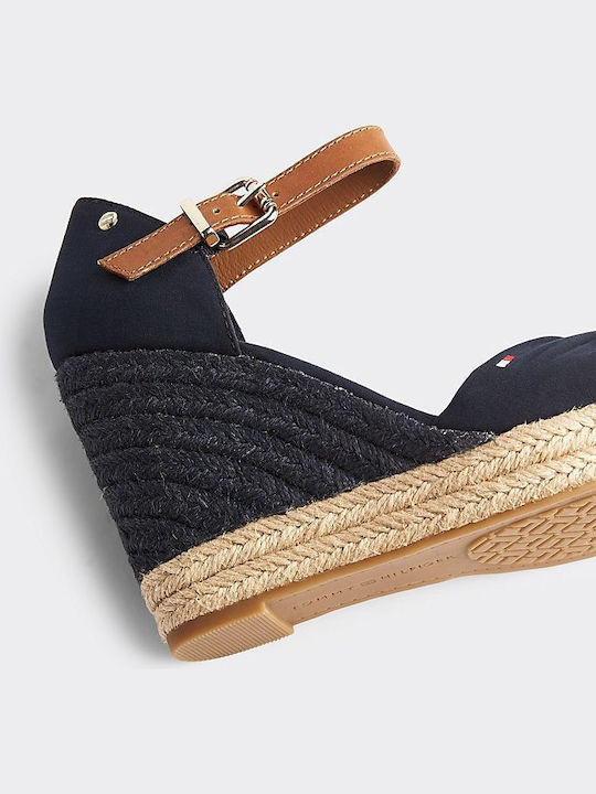 Women's Fabric Ankle Strap Platforms Navy Blue