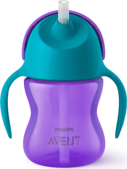 Philips Baby Cup with Handles and Straw Bendy made of Plastic Purple 200ml for 9m+m+