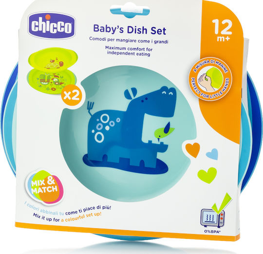 Chicco Baby Food Container Set Set Plate & Bowl 12m+ made of Plastic Blue 2pcs