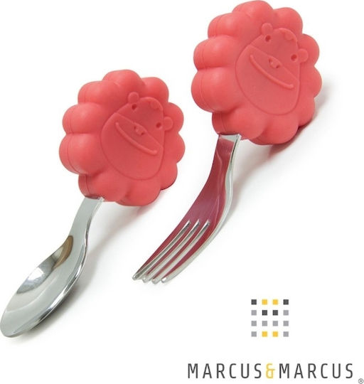 Marcus & Marcus Βρεφικό Σετ με Πιρούνι Λιονταράκι από Μέταλλο Κόκκινο για 18+ μηνών 2τμχ