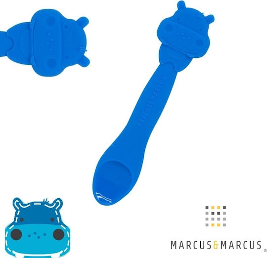 Marcus & Marcus Baby Spoon Hippopotamus made of Silicone for 6+ months Blue