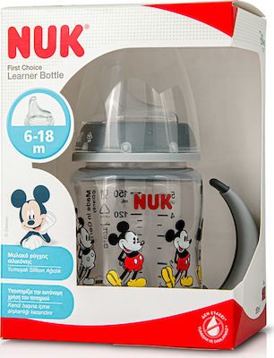 Nuk Εκπαιδευτικό Μπιμπερό Πλαστικό με Λαβές Mickey Grey για 6m+ 150ml