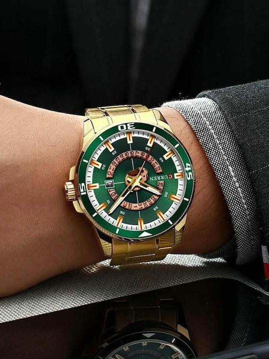 Curren Men's Watch 50mm Battery with Gold Metal Bracelet