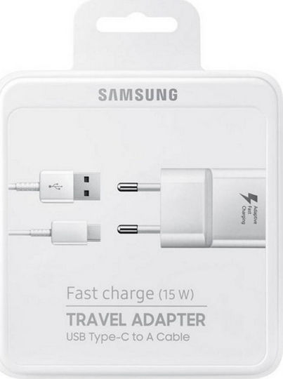 Samsung Charger with USB-A Port and Cable USB-C 15W Whites (EP-TA20EWE+EP-DN930CWE Retail)