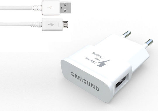 Samsung Φορτιστής με Θύρα USB-A και Καλώδιο micro USB 15W Λευκός (EP-TA20EWE & ECB-DU4AWE)