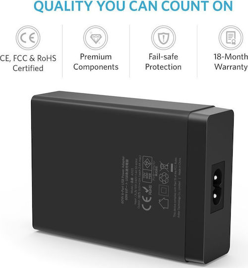 Anker Charging Stand with 6 USB-A Ports 60W in Black color (PowerPort 6)