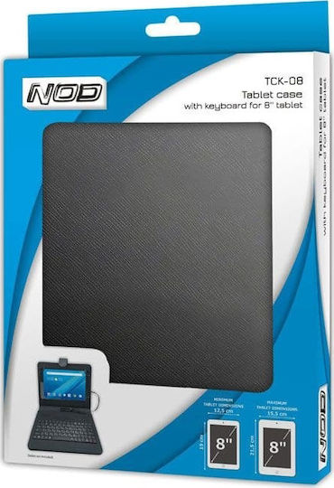 NOD TCK-08 8" Flip Cover με Πληκτρολόγιο στα Ελληνικά Μαύρη (Universal 8")