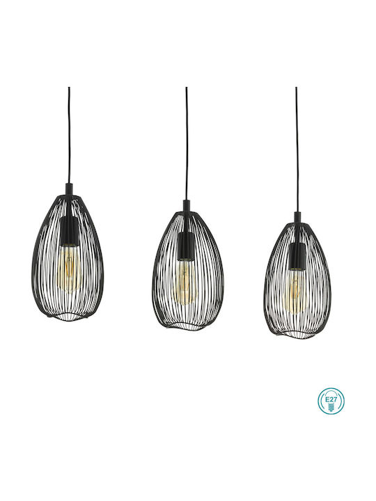 Eglo Clevedon Pendant Light Three-Light Rail for Socket E27 Black