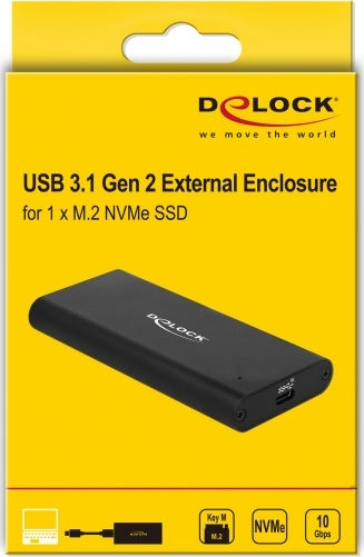 DeLock Твърд диск кутия M.2 PCI Express NVMe с връзка USB 3.1 в Черен цвят
