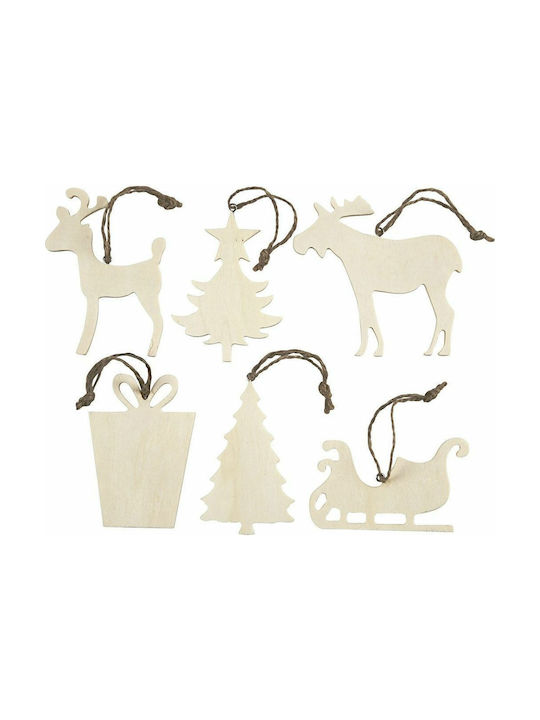 Christmas Wooden Ornaments set of 6 pcs.