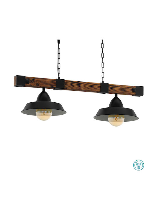 Eglo Oldbury Pendant Light Two-Light Rail for Socket E27 Brown