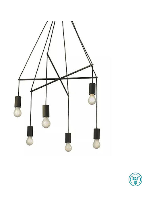 Ideal Lux Pop Suspendat Candelabru pentru 6 Becuri E27 Negru