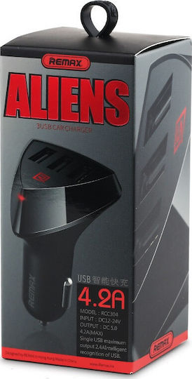 Remax Aliens 3 Φορτιστής Αυτοκινήτου 4.2A με Θύρες: 3xUSB Μαύρο Χρώμα