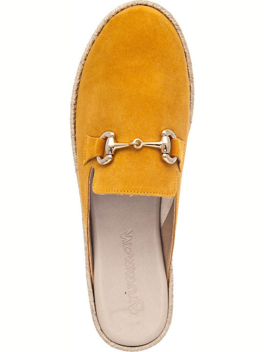 Flach Wildleder Mules in Gelb Farbe