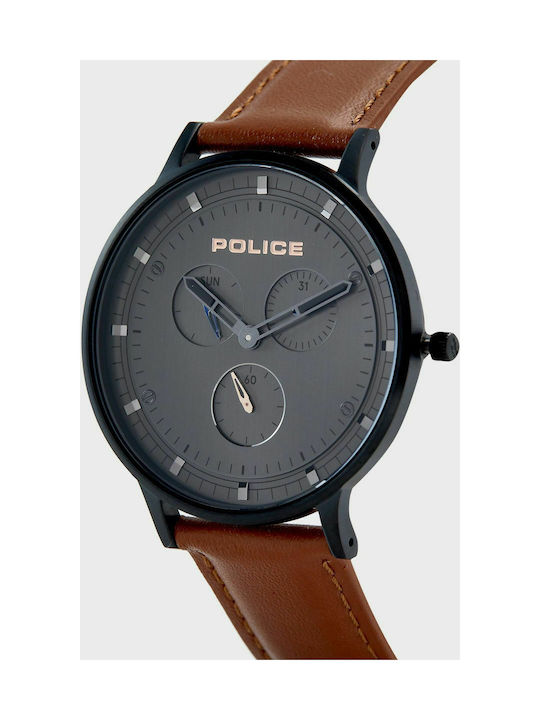 Police Berkeley Watch Chronograph Battery with Brown Leather Strap