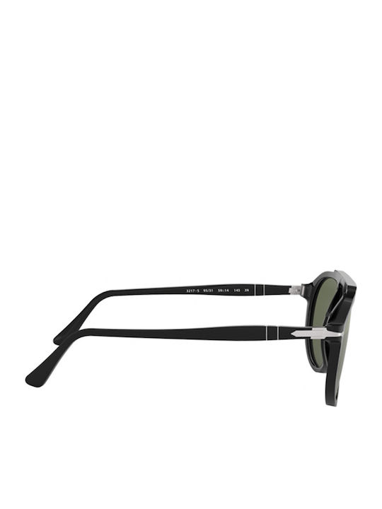 Persol Men's Sunglasses with Black Horn-Rimmed Frame and Green Lens PO3217S 95/31