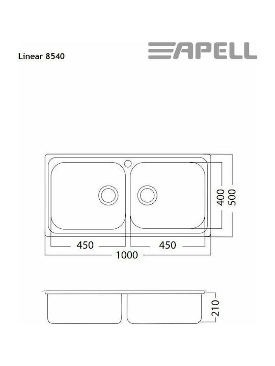 Apell Linear 8540 Ένθετος Νεροχύτης Inox Σατινέ Μ100xΠ50cm Ασημί